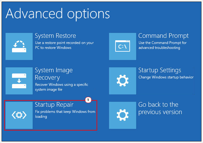 click on startup repair from advanced options
