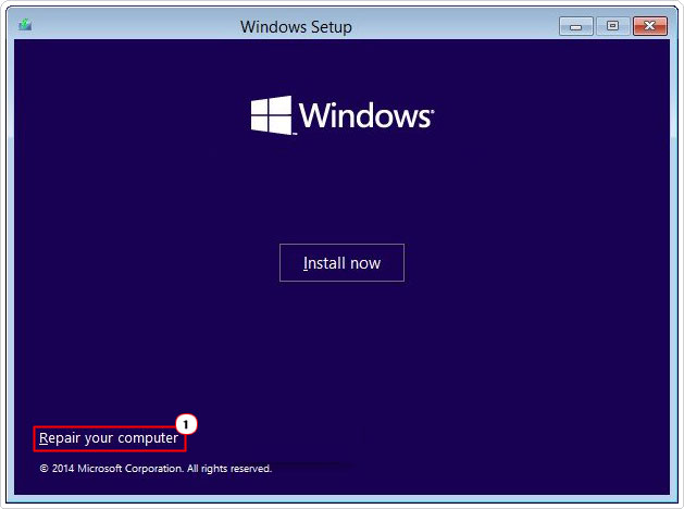 click on repair your computer from windows setup screen