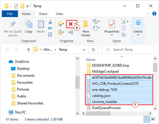 delete temp folder contents