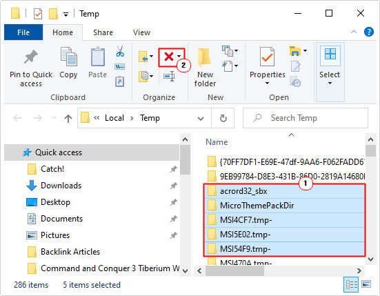 delete files of %temp% folder