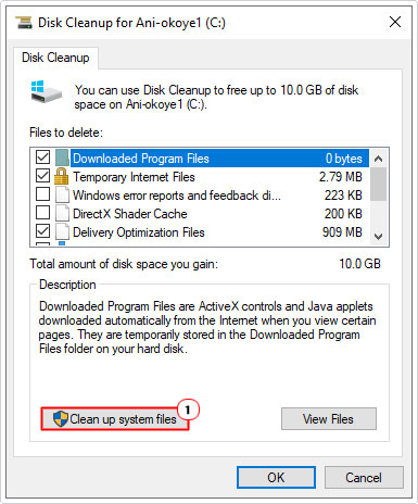 click on Cleanup system files in disk cleanup