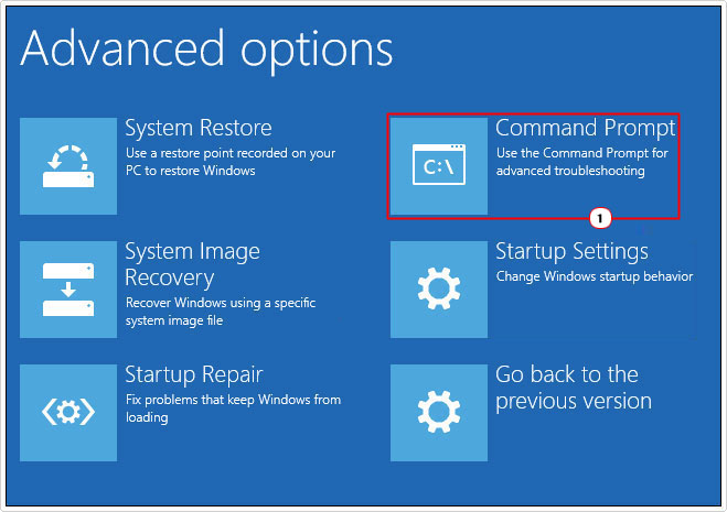 click on command prompt in advanced options