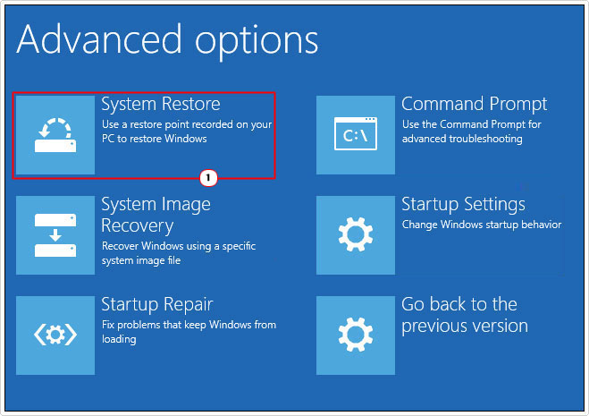 click on system restore from advanced options