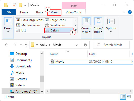 select detail view for folder