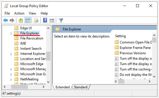 navigate to File Explorer directory