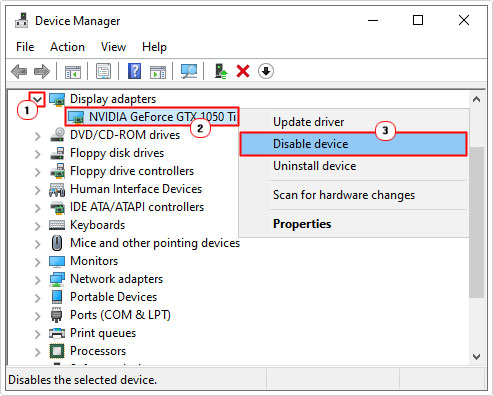 disable device in device manager