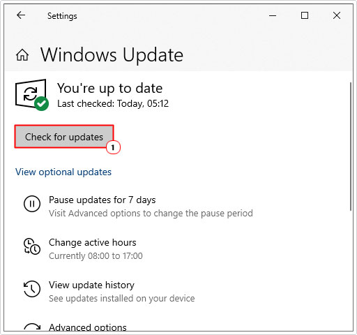 click on check for updates in windows update