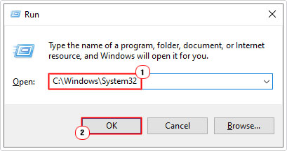 open system32 folder using run box