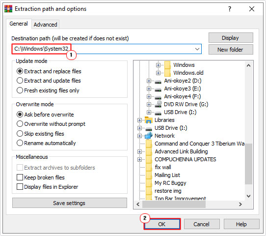 export file to system32 folder