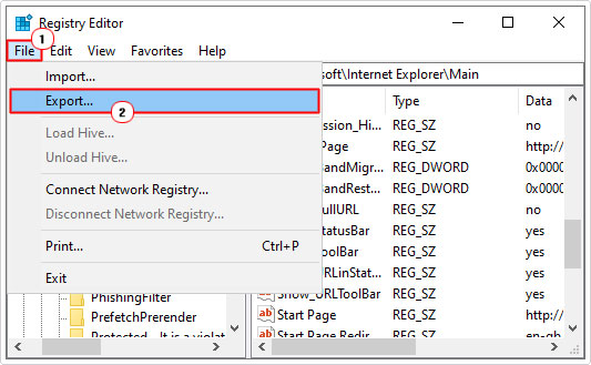 click on file -> export to backup main key