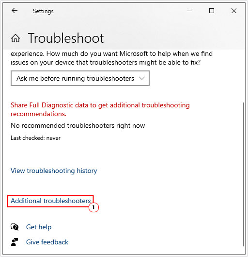 select Additional troubleshooters from troubleshoot option