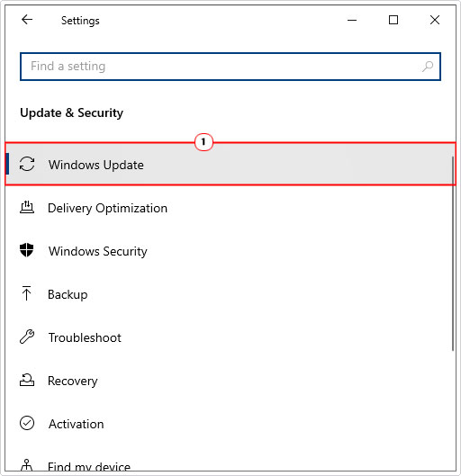 click on Windows Update in settings menu