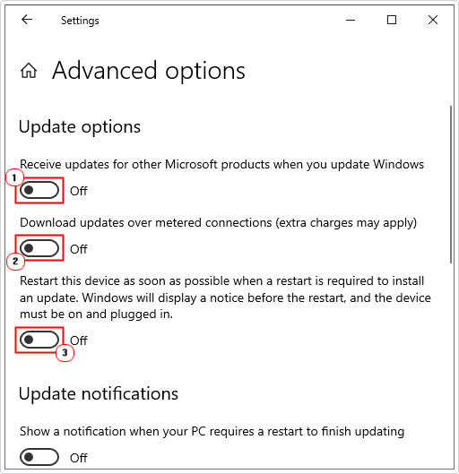 turn off all options in Update Options from advanced options