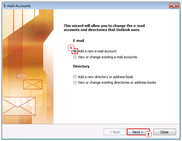 select add new account in email setup