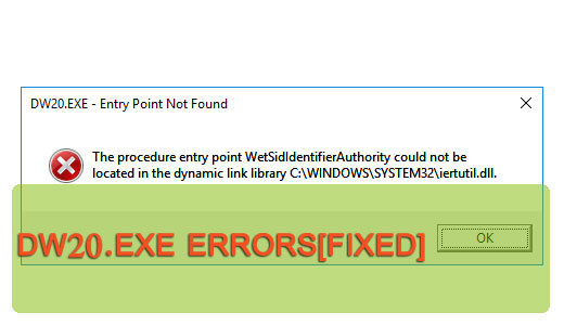 errore di Windows che conferma dw20.exe