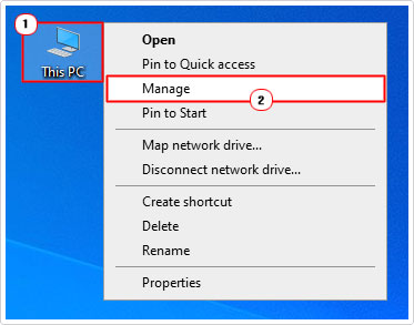 select manage from my computer