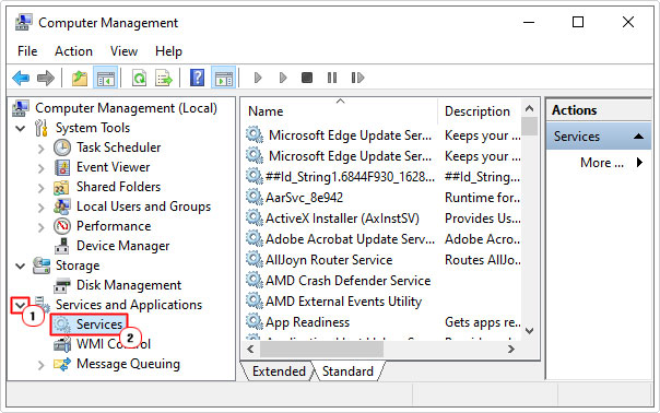 click on services in computer management