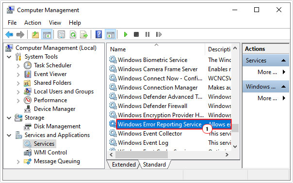 click on Windows Error Reporting Service in services