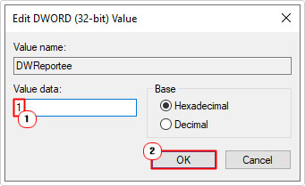 set DWReportee value to 1
