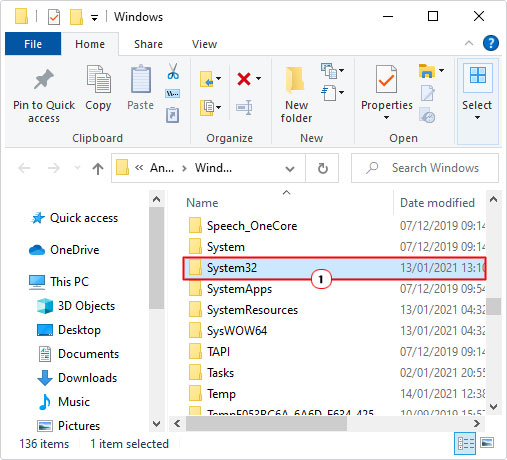 open System32 from windows folder