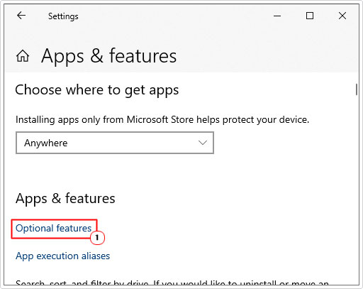 click on Optional features from apps and features