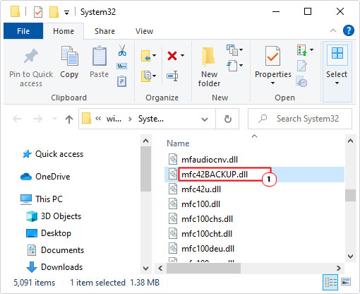 change mfc42.dll to mfc42BACKUP.dll in system32 folder