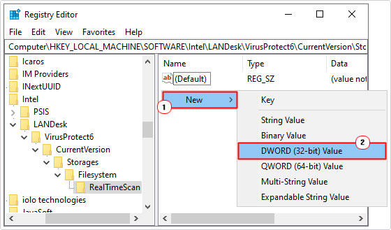 create new DWORD Value in registry path