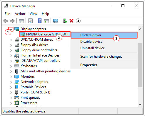 update graphics card drivers in device manager