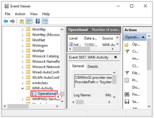 navigate to Operational path in event viewer