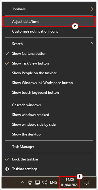 click on Adjust date/time from time and date