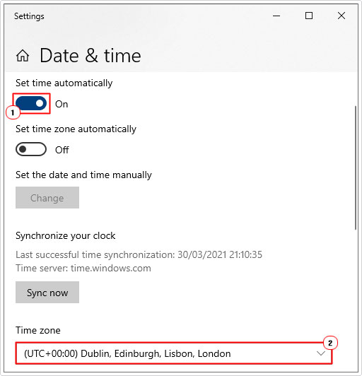 set time to automatic and set time zone