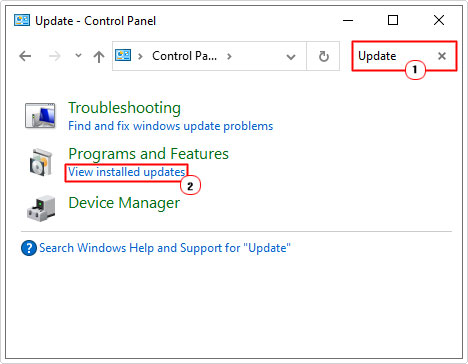 click on View Installed Updates in control panel