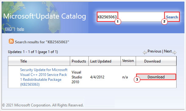 search for KB number and download