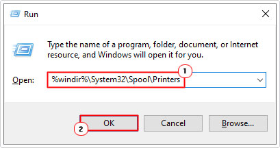 open %windir%\System32\Spool\Printers folder using run box