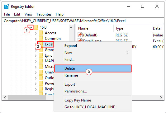 delete word and excel in 8.0 – 16.0