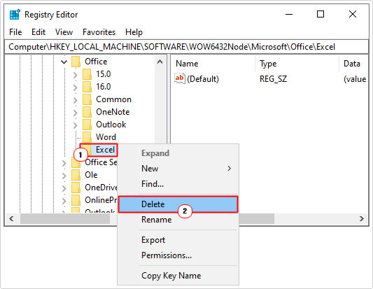 delete excel and word in Wow6432Node directory