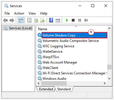 open Volume Shadow Copy in services