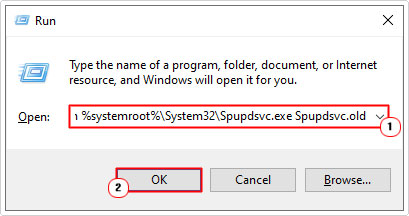 rename Spupdsvc.exe to Spupdsvc..old using run box