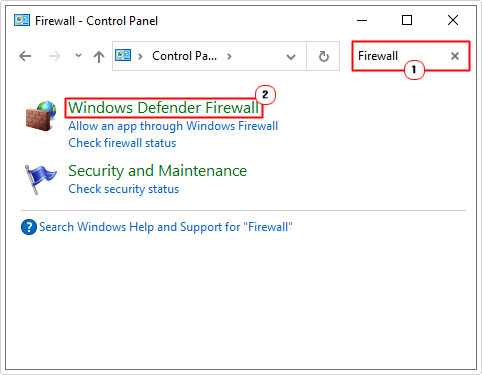 click on Windows Defender Firewall in control panel