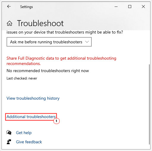 click on Additional troubleshooters in troubleshoot