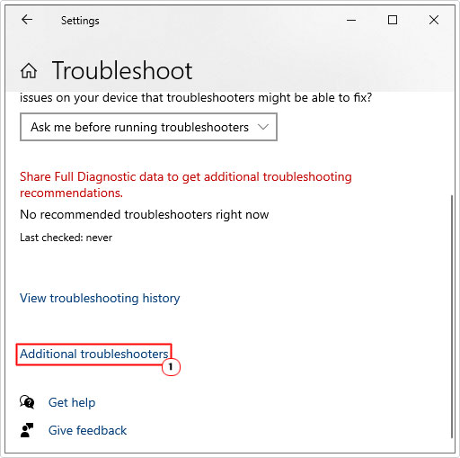 from troubleshoot click on additional troubleshooters