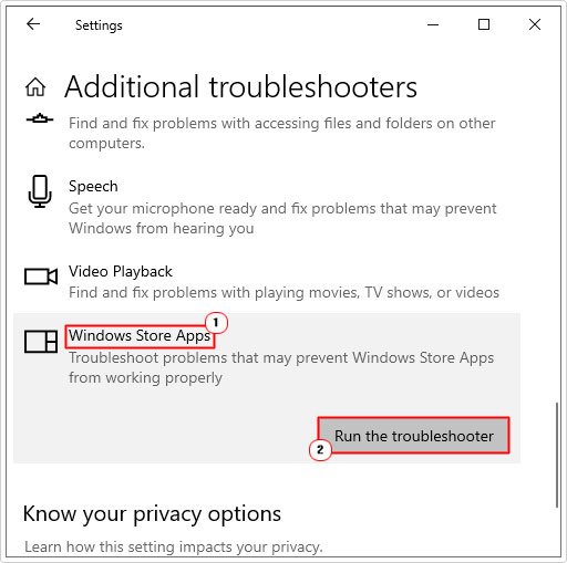 Run the troubleshooter for windows store app