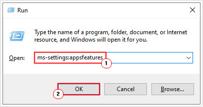run ms-settings:appsfeatures using run box