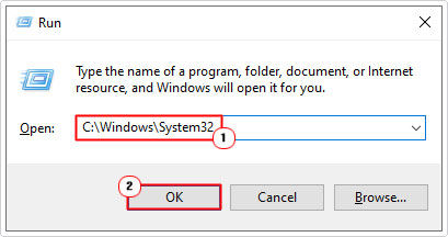 open system32 using run box