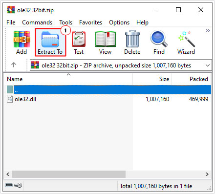 form ole32.zip click on extract to button