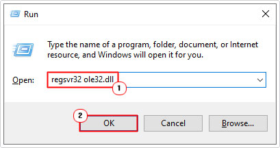 register ole32.dll file using run box