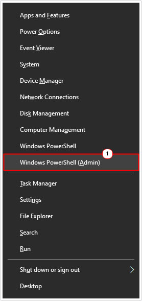 click on Windows PowerShell (Admin) in menu