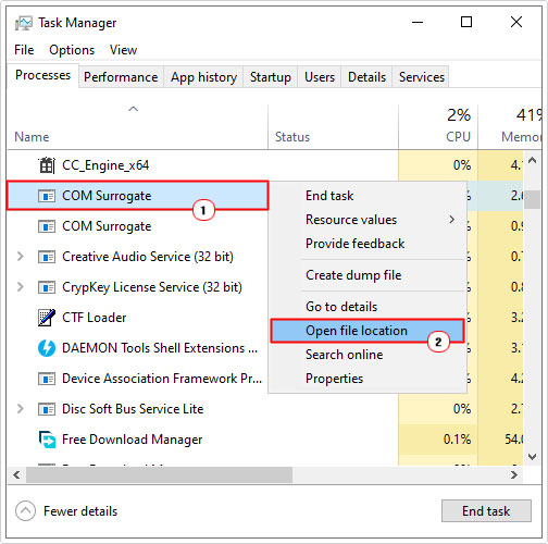 select Open File Location for process in task manager