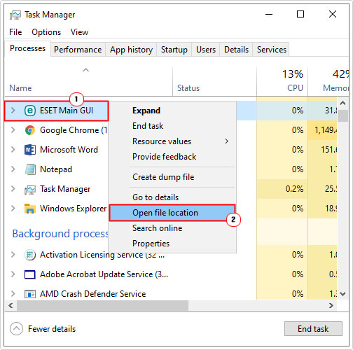 open file location of process in task manager