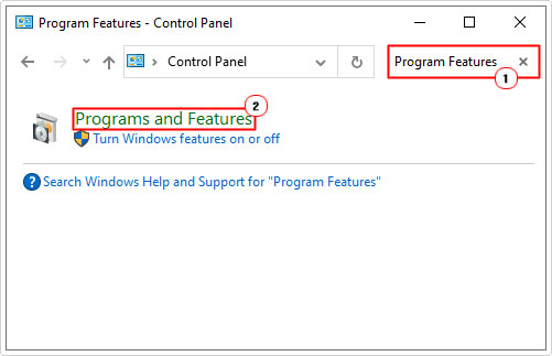 click on Turn Windows features on or off in control panel